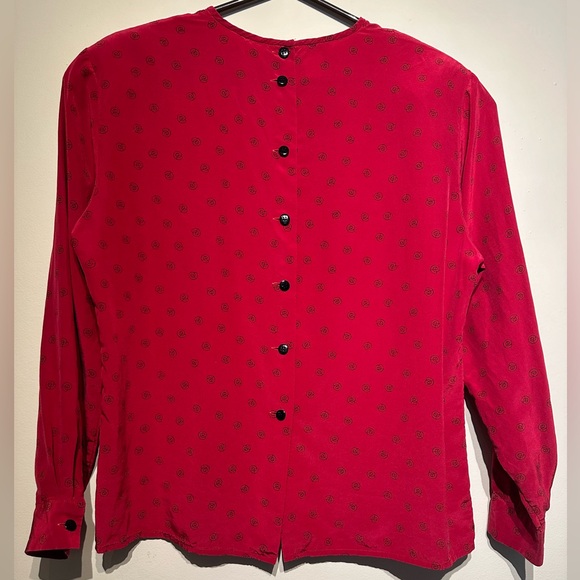 Vintage Christian Dior 100% Silk Red Rose Blouse - Picture 3 of 10